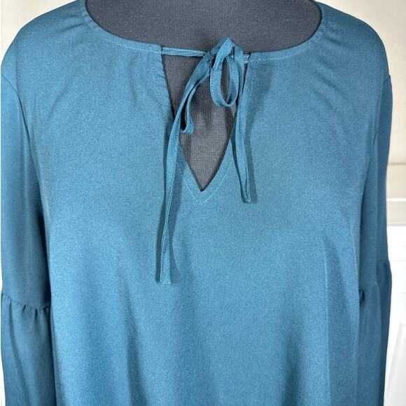 Boden Bell Sleeve Blouse Boho Keyhole Neck Flowy Relaxed Teal Green W0196 Sz 14 - Picture 4 of 14